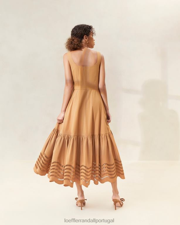 Loeffler Randall mulheres vestido midi bordado carine roupas chocolate FF0JR197