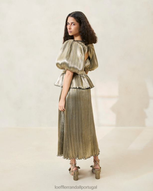 Loeffler Randall mulheres vestido plissado manga bufante dorit roupas ouro escuro FF0JR194