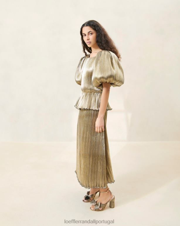 Loeffler Randall mulheres vestido plissado manga bufante dorit roupas ouro escuro FF0JR194