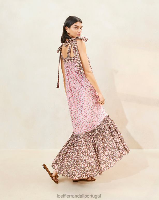 Loeffler Randall mulheres vestido shae com babados roupas floral morango/marrom FF0JR186