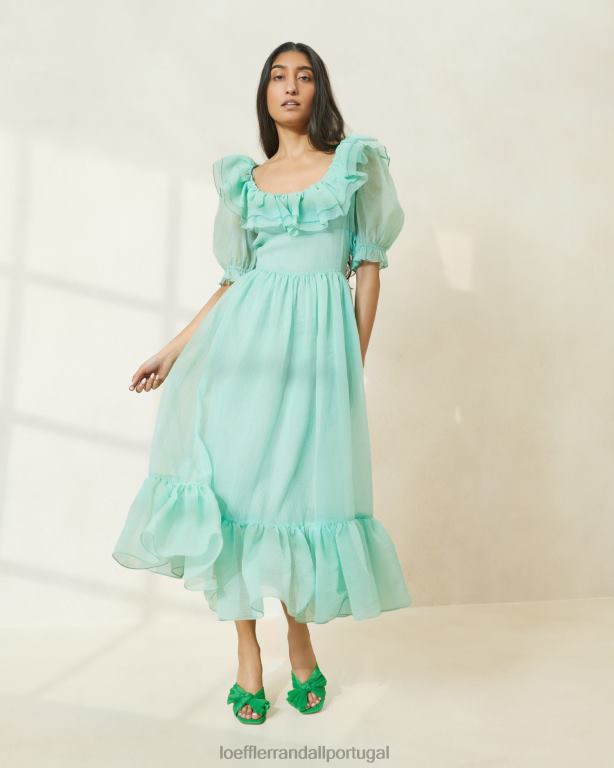 Loeffler Randall mulheres vestido shannon manga bufante com babados roupas espuma do mar FF0JR174