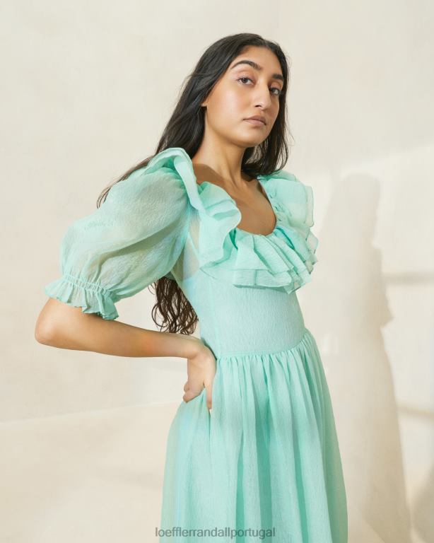 Loeffler Randall mulheres vestido shannon manga bufante com babados roupas espuma do mar FF0JR174