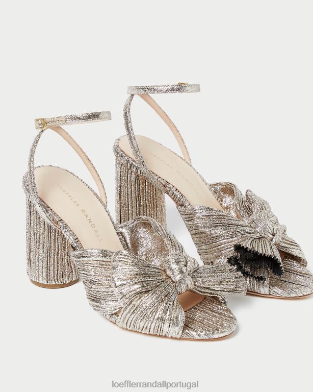 Loeffler Randall mulheres camélia com salto plissado sapato champanhe FF0JR64