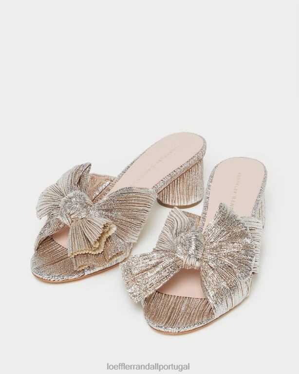 Loeffler Randall mulheres emilia salto laço plissado sapato champanhe FF0JR49
