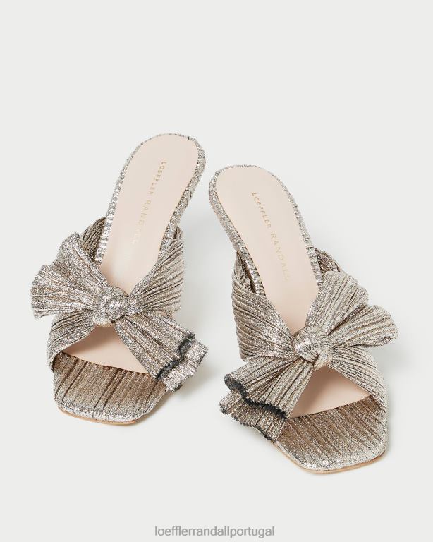 Loeffler Randall mulheres mule laço plissado claudia sapato champanhe FF0JR94
