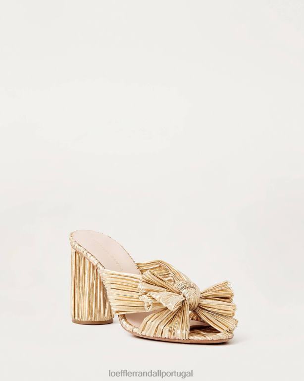 Loeffler Randall mulheres salto com laço plissado centavo sapato ouro FF0JR8