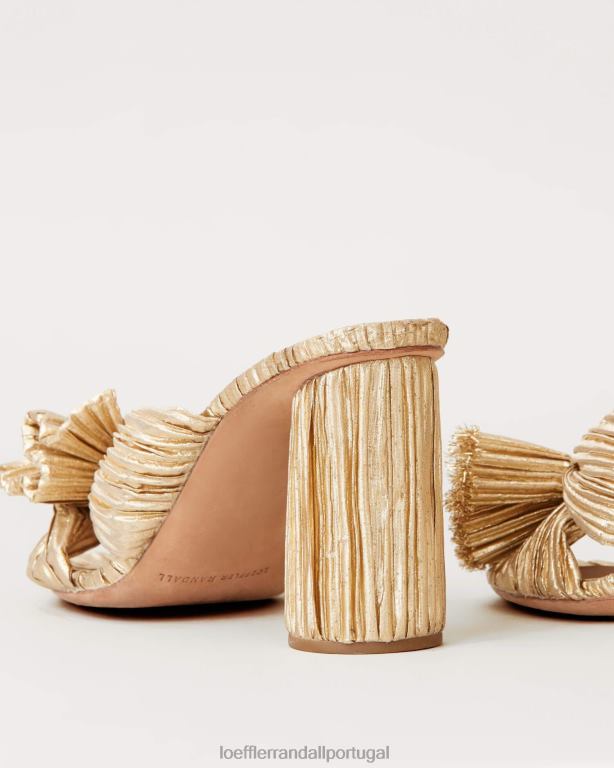 Loeffler Randall mulheres salto com laço plissado centavo sapato ouro FF0JR8