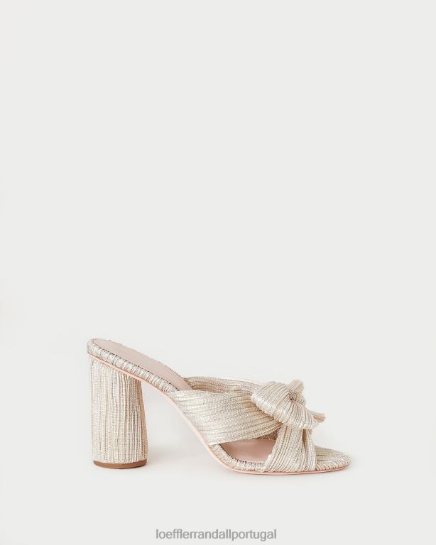 Loeffler Randall mulheres salto com laço plissado centavo sapato platina FF0JR10