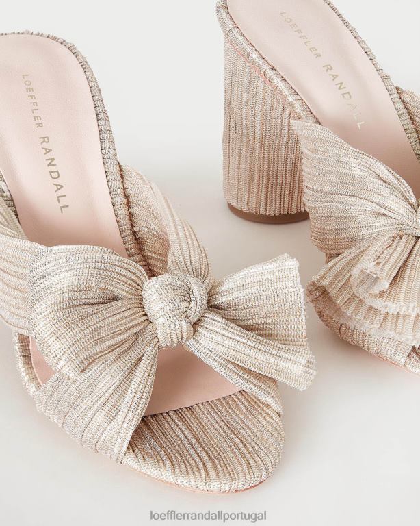 Loeffler Randall mulheres salto com laço plissado centavo sapato platina FF0JR10