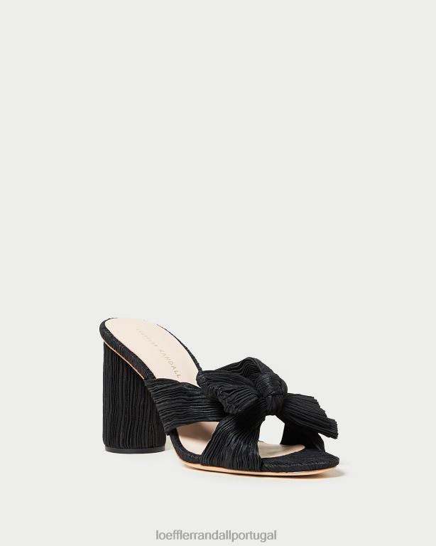 Loeffler Randall mulheres salto com laço plissado centavo sapato preto FF0JR43