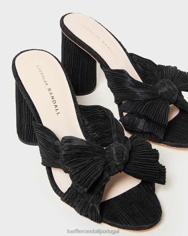 Loeffler Randall mulheres salto com laço plissado centavo sapato preto FF0JR43