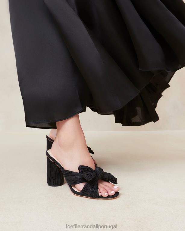 Loeffler Randall mulheres salto com laço plissado centavo sapato preto FF0JR43
