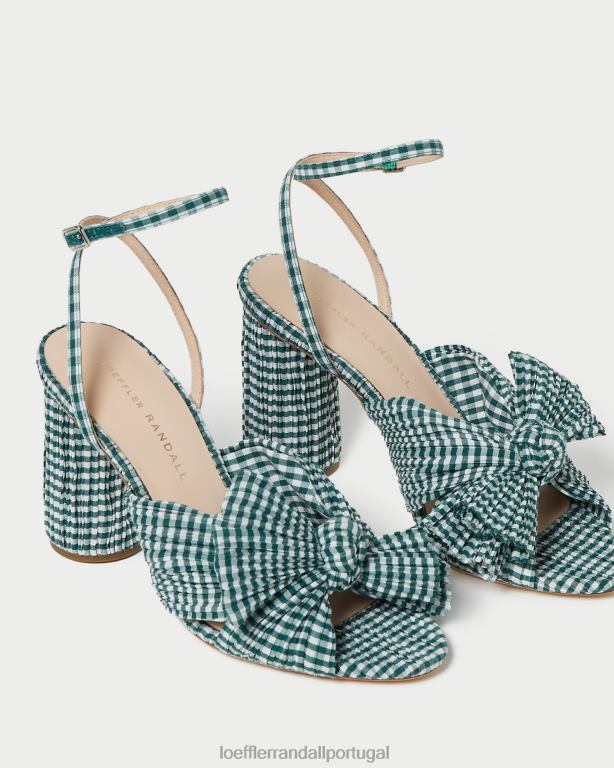 Loeffler Randall mulheres salto de camélia sapato mini guingão verde FF0JR96