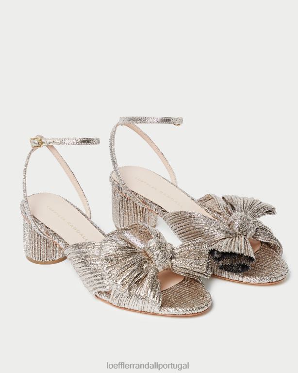 Loeffler Randall mulheres salto laço plissado dália sapato champanhe FF0JR53