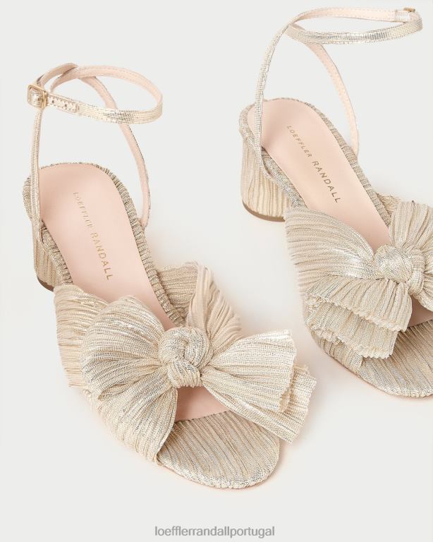 Loeffler Randall mulheres salto laço plissado dália sapato platina FF0JR6