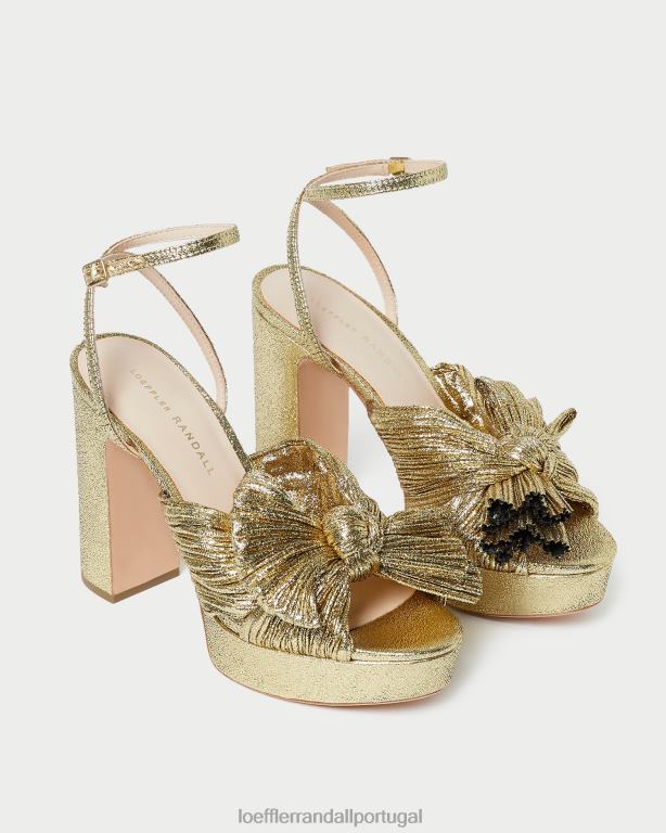 Loeffler Randall mulheres salto plataforma com laço natalia sapato ouro FF0JR89