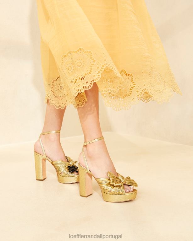Loeffler Randall mulheres salto plataforma com laço natalia sapato ouro FF0JR89