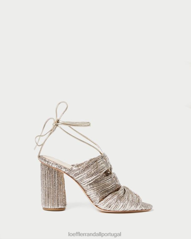 Loeffler Randall mulheres sandália teresa plissada com cadarço sapato champanhe FF0JR95