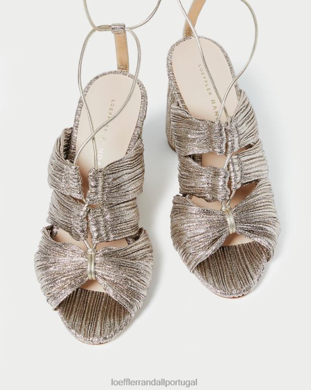 Loeffler Randall mulheres sandália teresa plissada com cadarço sapato champanhe FF0JR95