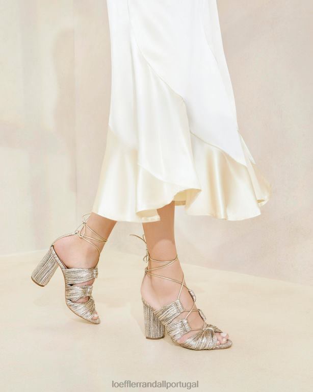 Loeffler Randall mulheres sandália teresa plissada com cadarço sapato champanhe FF0JR95