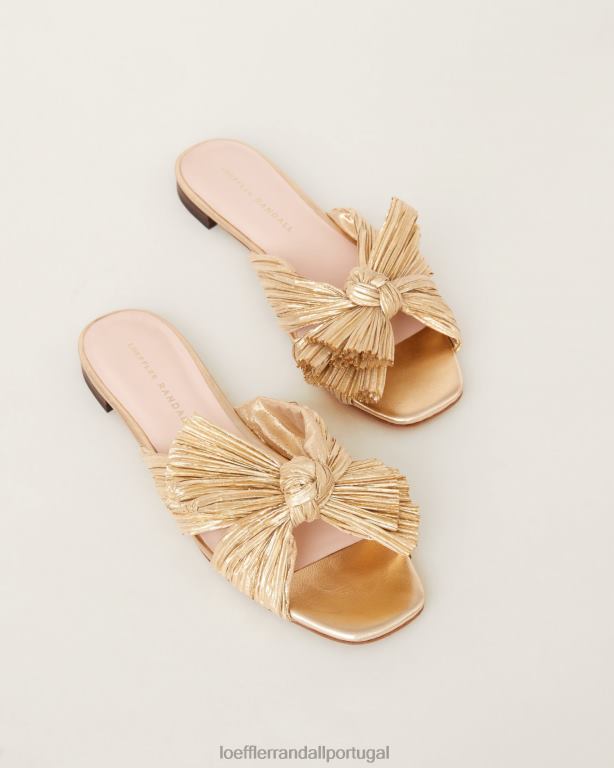 Loeffler Randall mulheres slide com laço plissado daphne sapato ouro FF0JR102