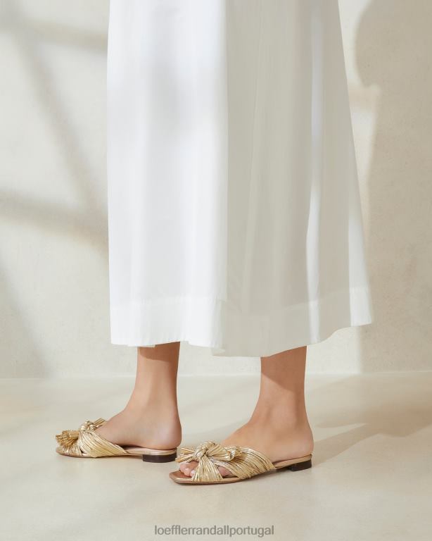 Loeffler Randall mulheres slide com laço plissado daphne sapato ouro FF0JR102