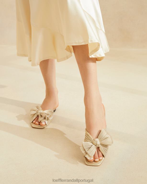 Loeffler Randall mulheres slide com laço plissado daphne sapato platina FF0JR100