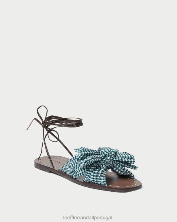 Loeffler Randall mulheres slide de arco de peônia sapato mini guingão verde FF0JR136