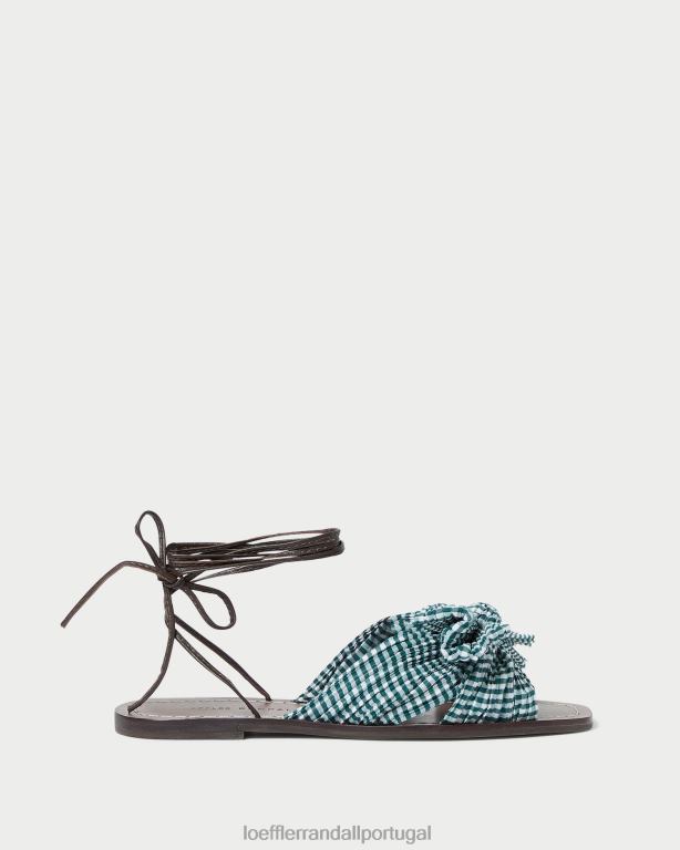 Loeffler Randall mulheres slide de arco de peônia sapato mini guingão verde FF0JR136