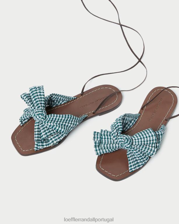 Loeffler Randall mulheres slide de arco de peônia sapato mini guingão verde FF0JR136