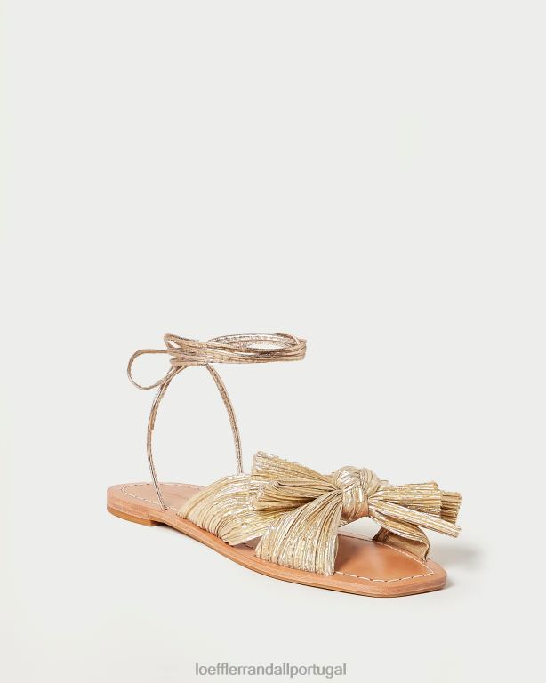 Loeffler Randall mulheres slide de laço plissado peônia sapato ouro FF0JR103