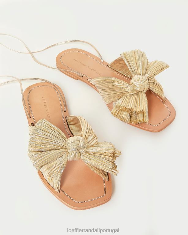 Loeffler Randall mulheres slide de laço plissado peônia sapato ouro FF0JR103