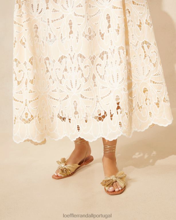 Loeffler Randall mulheres slide de laço plissado peônia sapato ouro FF0JR103